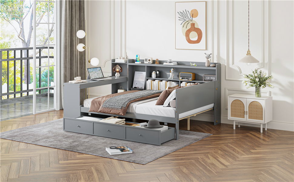 Daybed With 3 Drawers USB Ports And Desk - The Sleep Loft - Online Mattress Showroom NYC