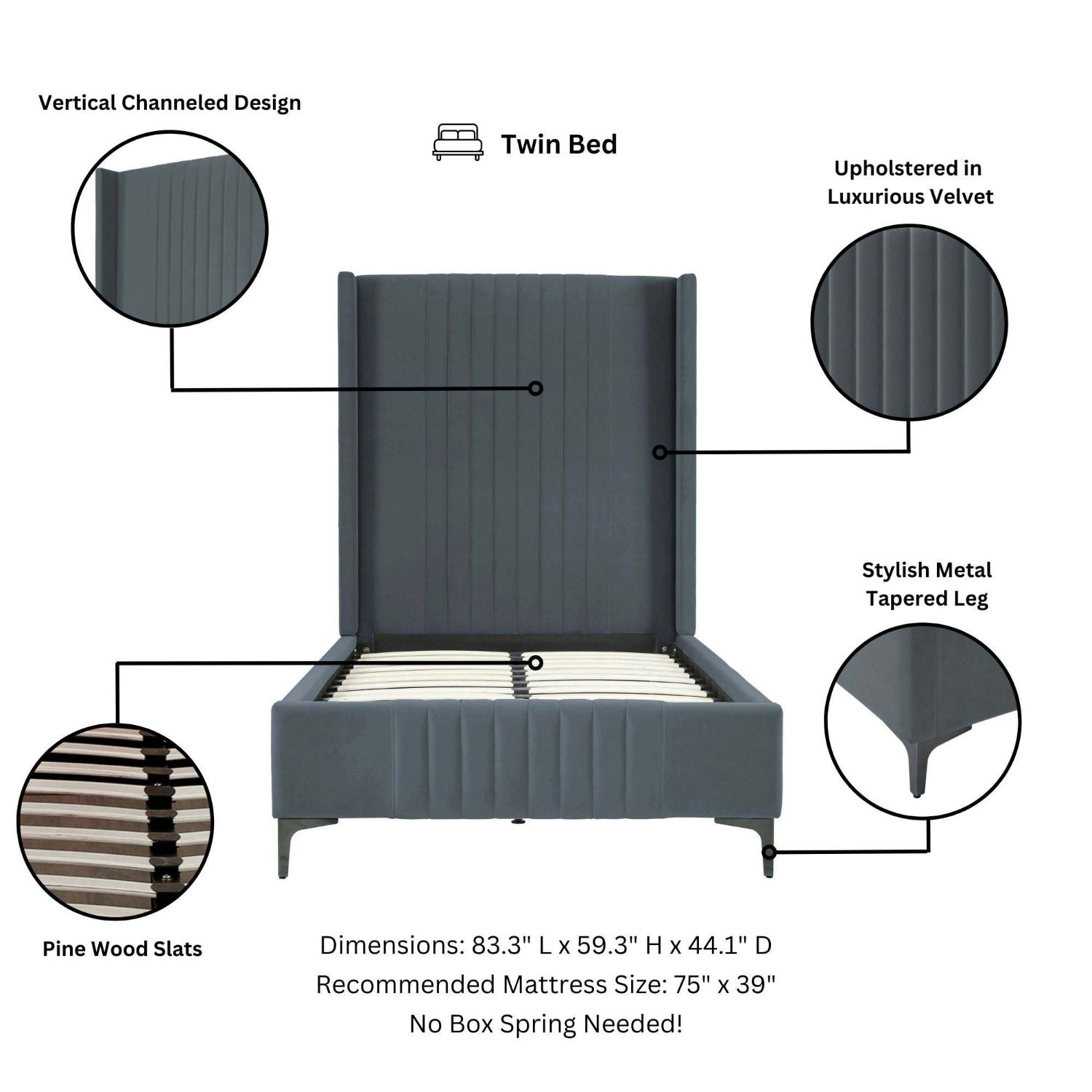 Promenade - Bed With Upholstered Headboard And Slats - The Sleep Loft - Online Mattress Showroom NYC