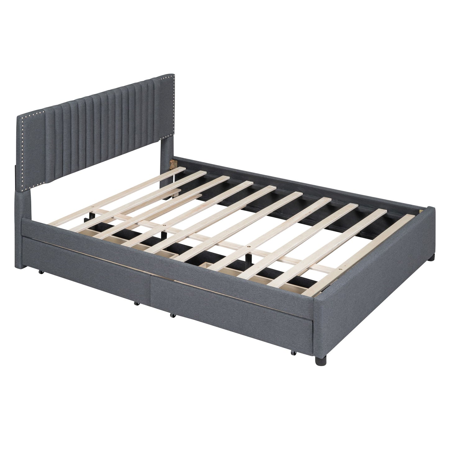Upholstered Platform Bed With Drawers, Classic Headboard Design - The Sleep Loft - Online Mattress Showroom NYC