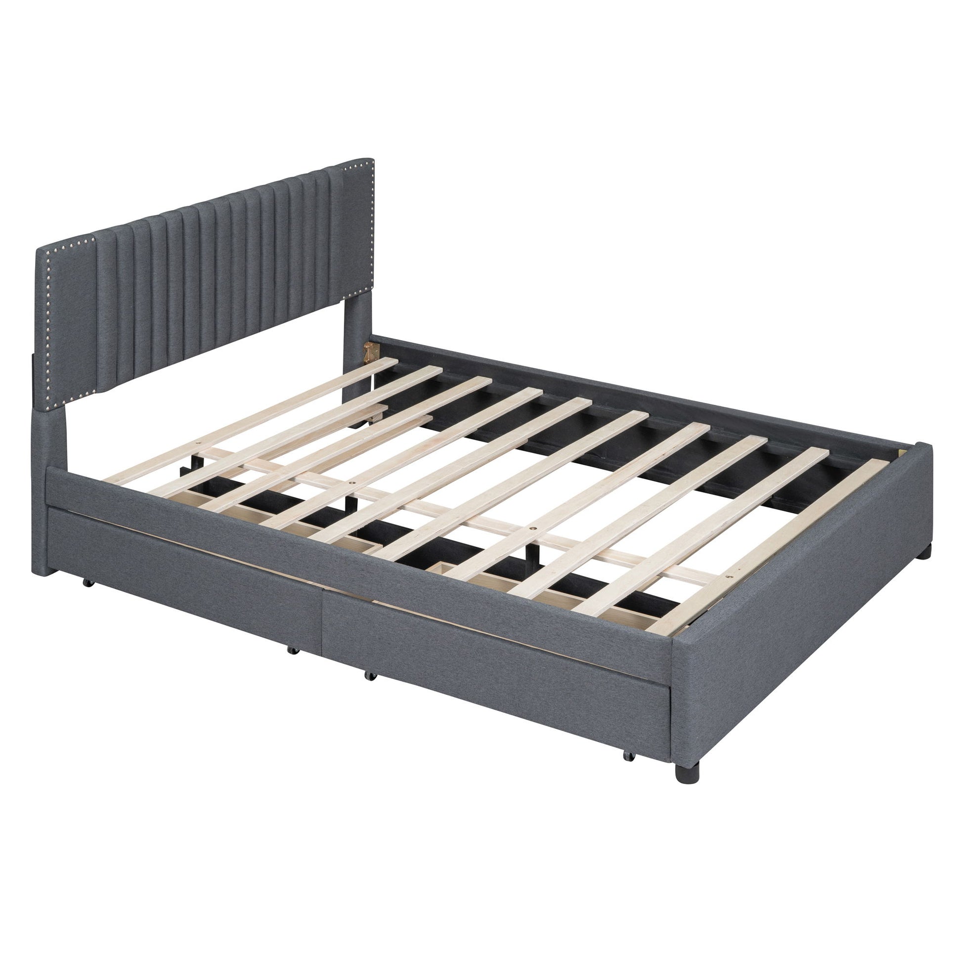 Upholstered Platform Bed With Drawers, Classic Headboard Design - The Sleep Loft - Online Mattress Showroom NYC