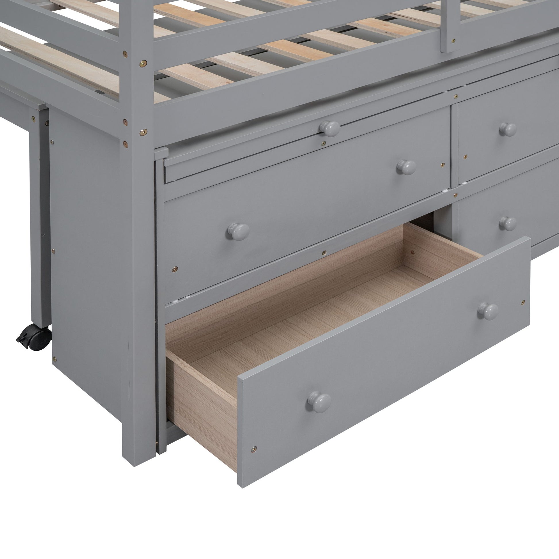 Loft Bed With Retractable Writing Desk And 4 Drawers, With Lateral Portable Desk And Shelves - The Sleep Loft - Online Mattress Showroom NYC