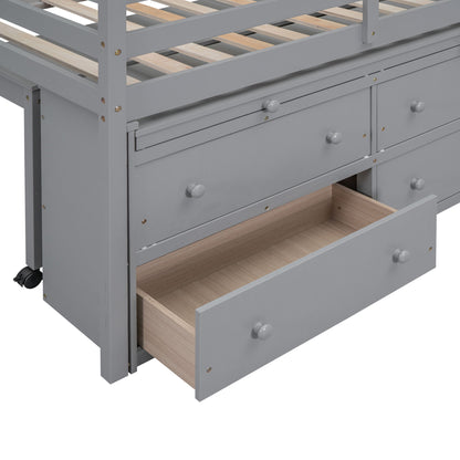 Loft Bed With Retractable Writing Desk And 4 Drawers, With Lateral Portable Desk And Shelves - The Sleep Loft - Online Mattress Showroom NYC