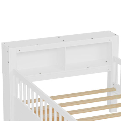 Bed With Headboard Storage Rack, 2 Under Bed Drawers, 3 Side Guardrails For Safety - The Sleep Loft - Online Mattress Showroom NYC