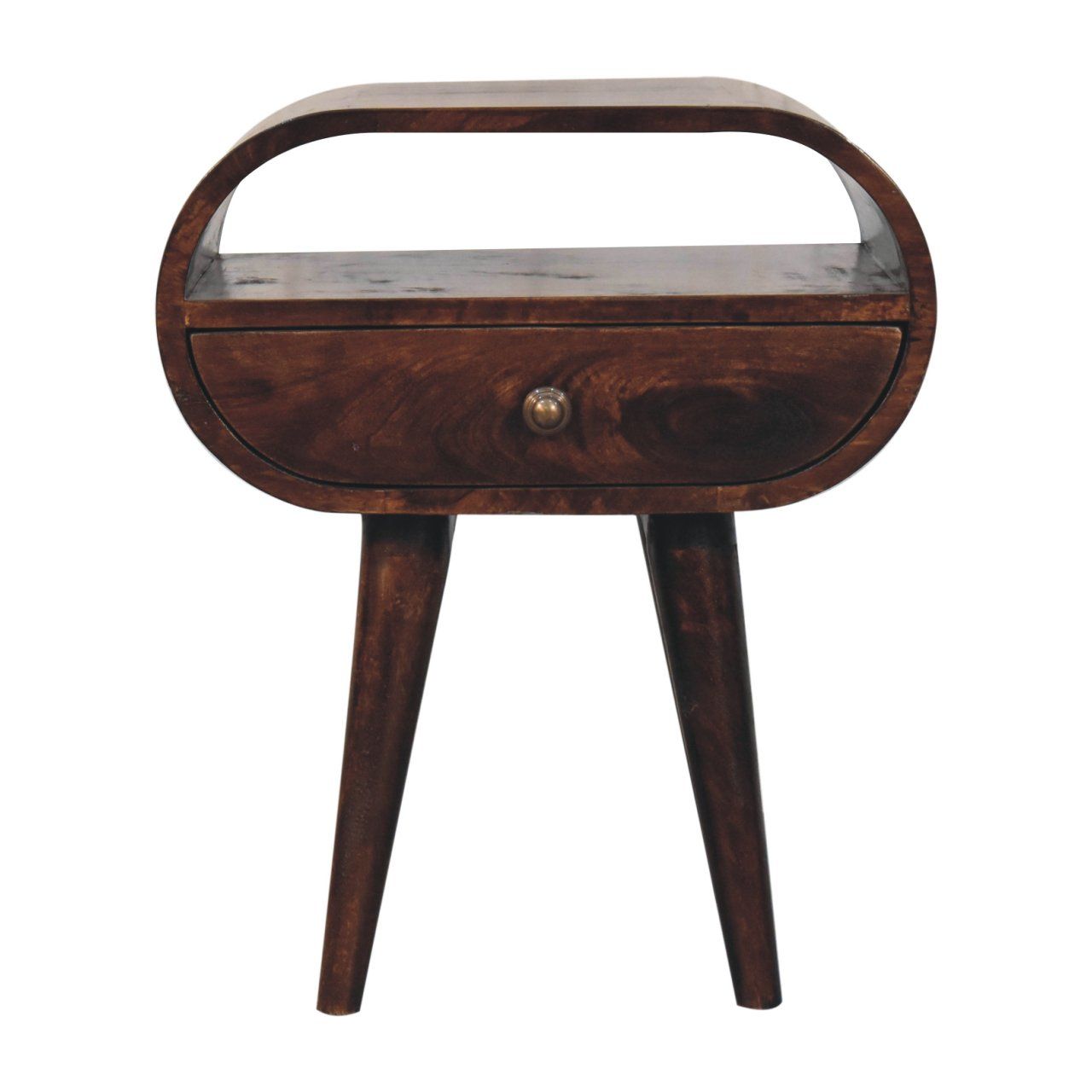 Circular Bedside Table With Open Slot - Walnut - The Sleep Loft - Online Mattress Showroom NYC