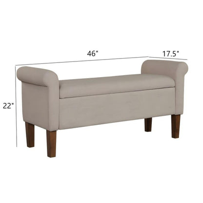 Upholstered Storage Bench With Rolled Armrests - Beige - The Sleep Loft - Online Mattress Showroom NYC