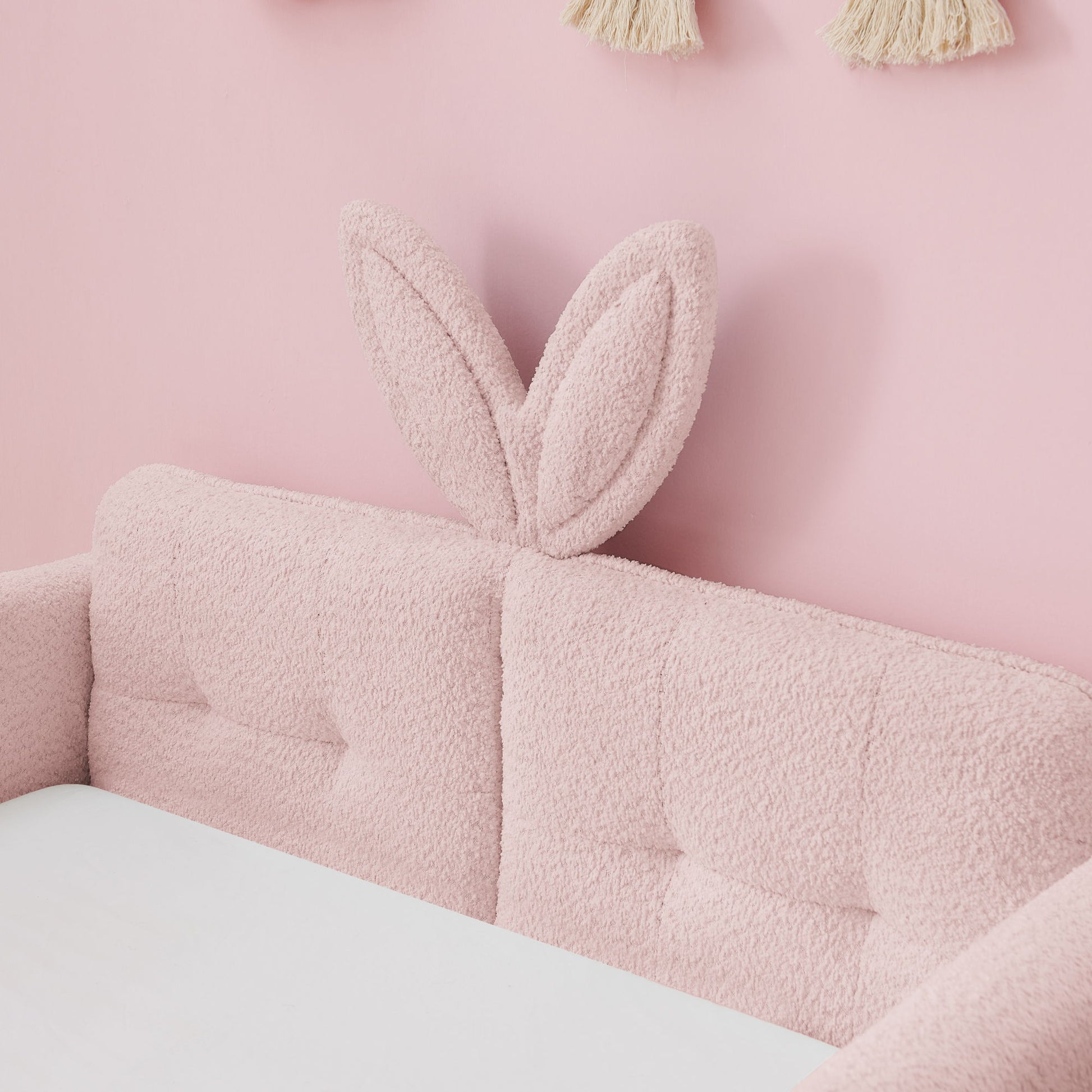 Cute Rabbit Ear Upholstered Platform Bed Frame With Safety Rail - The Sleep Loft - Online Mattress Showroom NYC