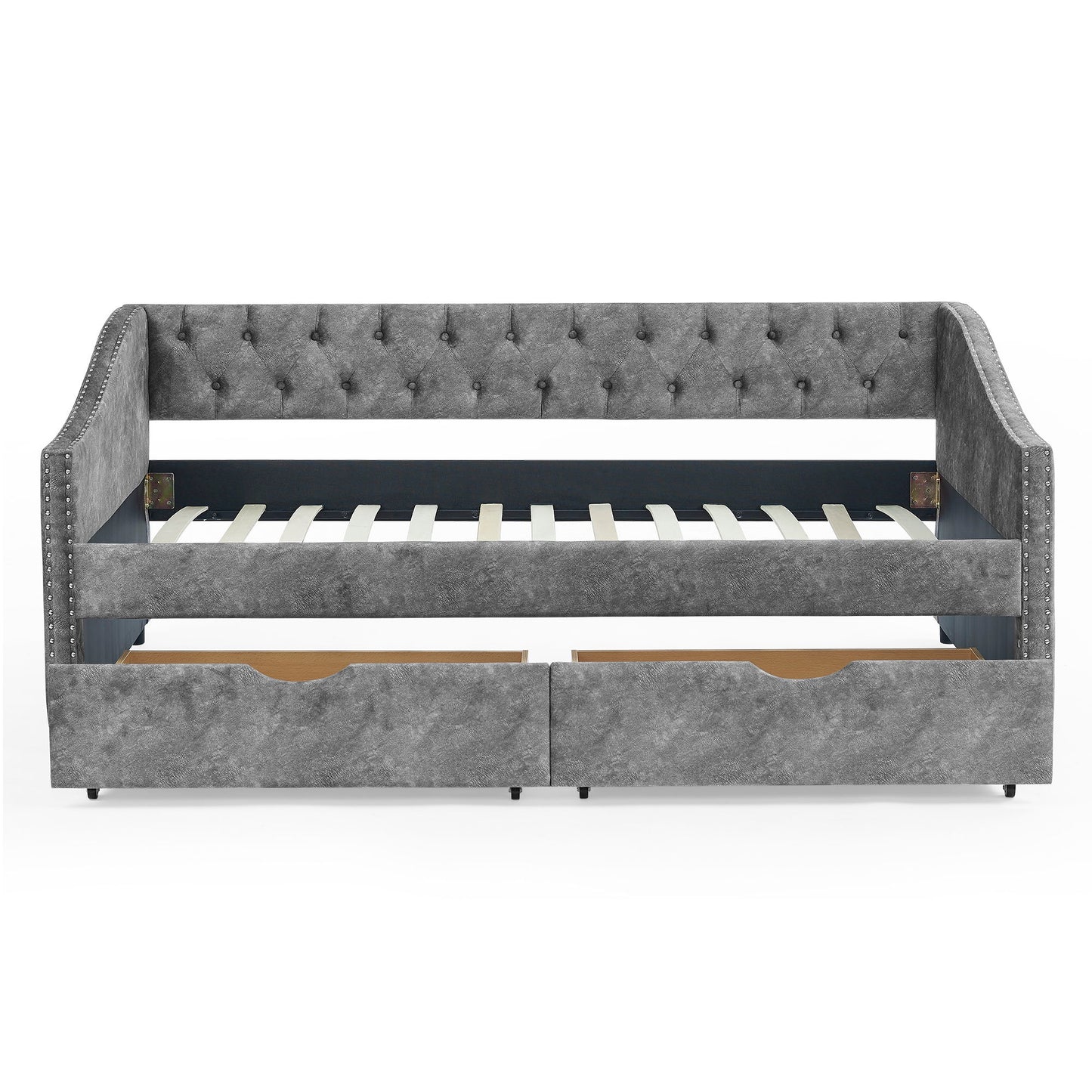 Upholstered Tufted Daybed With 2 Drawers, Waved Arms - The Sleep Loft - Online Mattress Showroom NYC