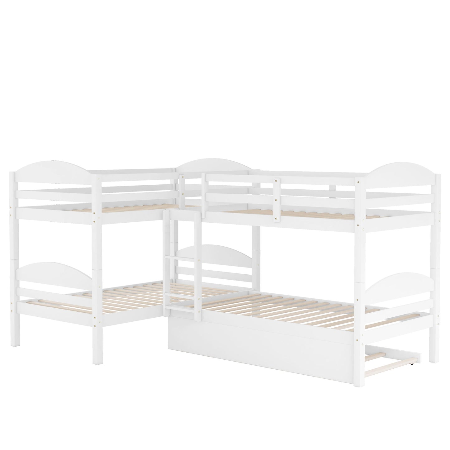 Twin L-Shaped Bunk Bed With Trundle - White - The Sleep Loft - Online Mattress Showroom NYC