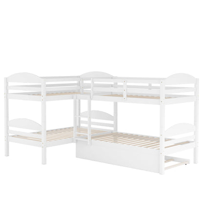 Twin L-Shaped Bunk Bed With Trundle - White - The Sleep Loft - Online Mattress Showroom NYC