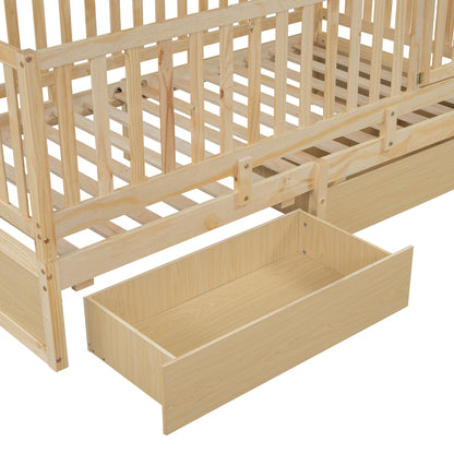 Daybed With Fence Guardrails And 2 Drawers, Split Into Independent Floor Bed & Daybed - The Sleep Loft - Online Mattress Showroom NYC