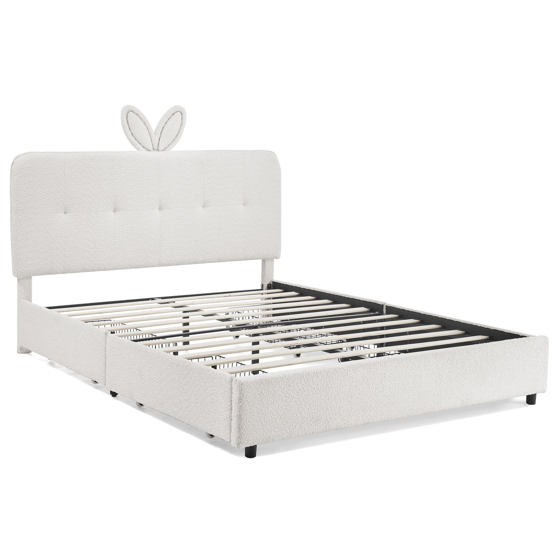 Upholstered Bed With Oversized Rabbit Ear Headboard, LED Lights & 4 Storage Drawers - The Sleep Loft - Online Mattress Showroom NYC