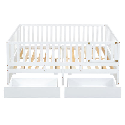 Daybed With Fence Guardrails And 2 Drawers, Split Into Independent Floor Bed & Daybed - The Sleep Loft - Online Mattress Showroom NYC