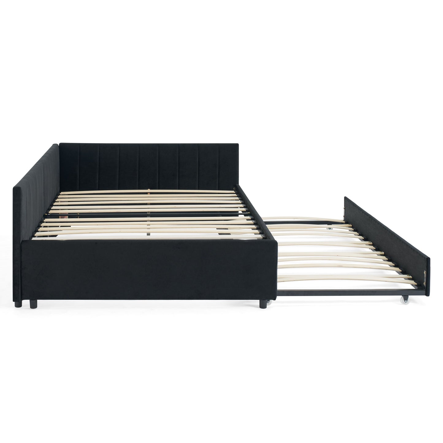 Full Size Upholstered Daybed With Trundle, Tufted Backrest And Armrests - Black - The Sleep Loft - Online Mattress Showroom NYC