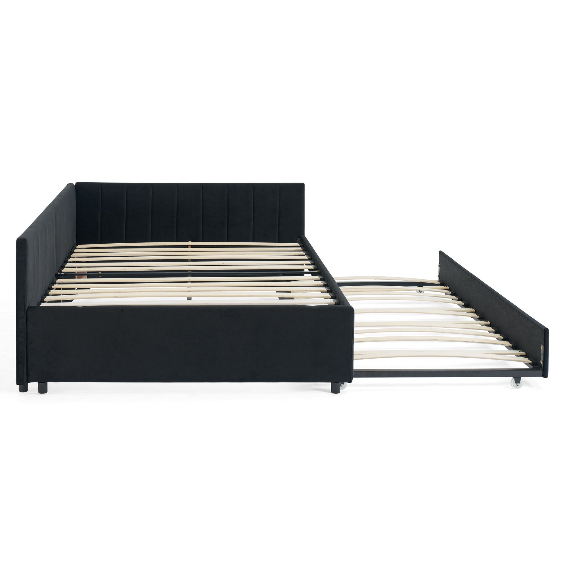 Full Size Upholstered Daybed With Trundle, Tufted Backrest And Armrests - Black - The Sleep Loft - Online Mattress Showroom NYC