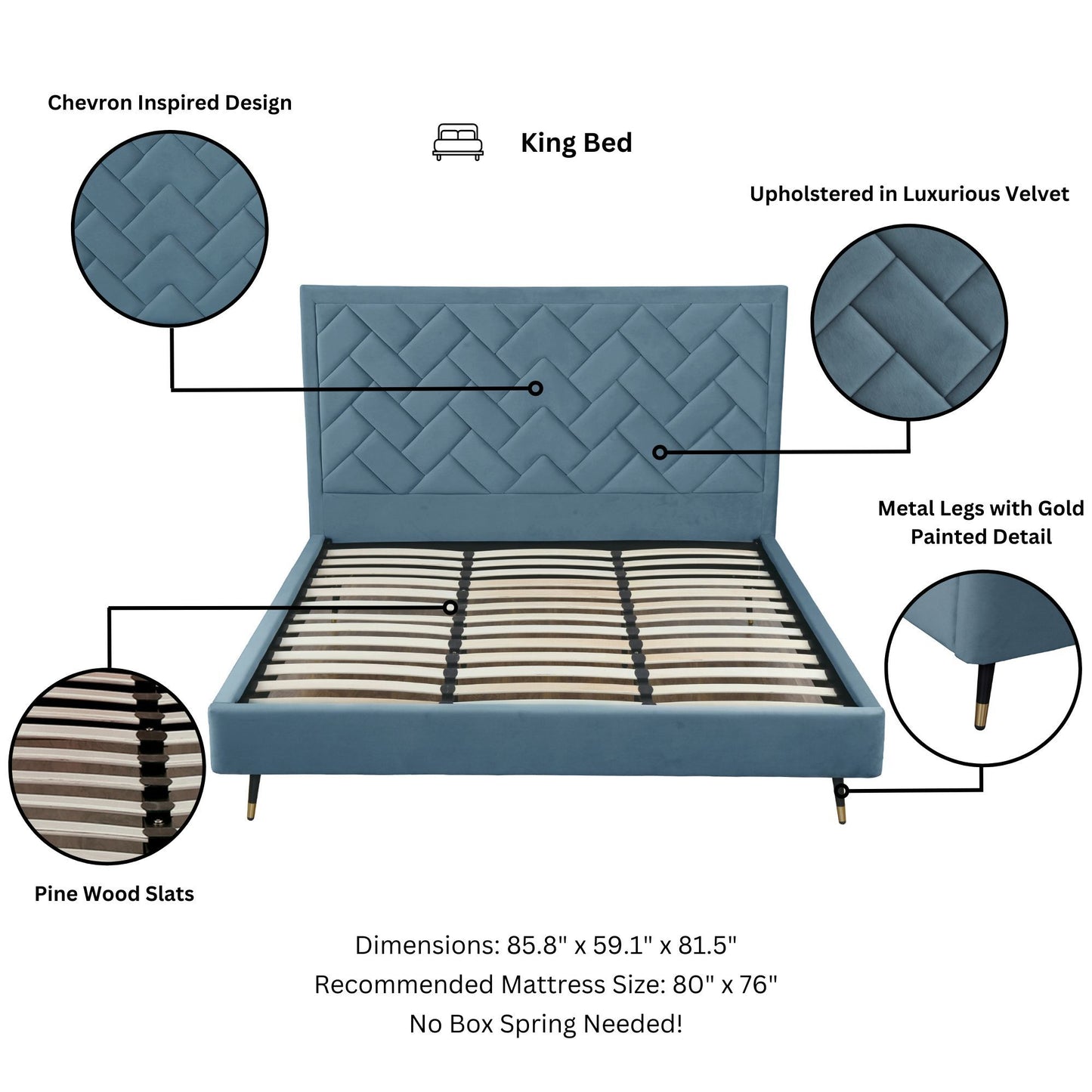 Crosby - Bed With Upholstered Headboard And Slats - The Sleep Loft - Online Mattress Showroom NYC