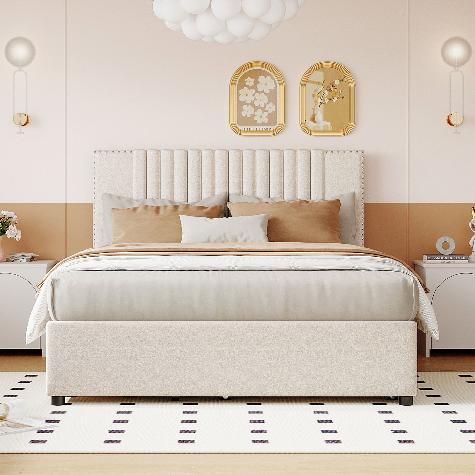 Upholstered Platform Bed With Drawers, Classic Headboard Design - The Sleep Loft - Online Mattress Showroom NYC