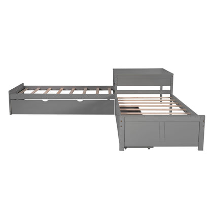 L Shaped Platform Bed With Trundle And Drawers Linked With Built In Desk - The Sleep Loft - Online Mattress Showroom NYC