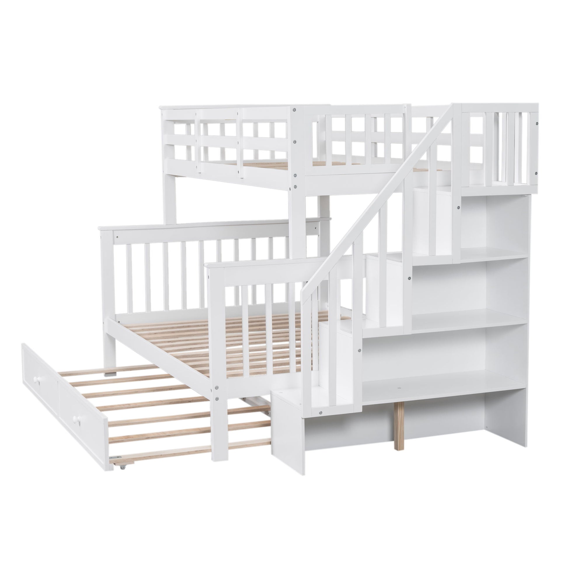 Bunk Bed With Twin Size Trundle, Storage And Guard Rail For Bedroom - The Sleep Loft - Online Mattress Showroom NYC