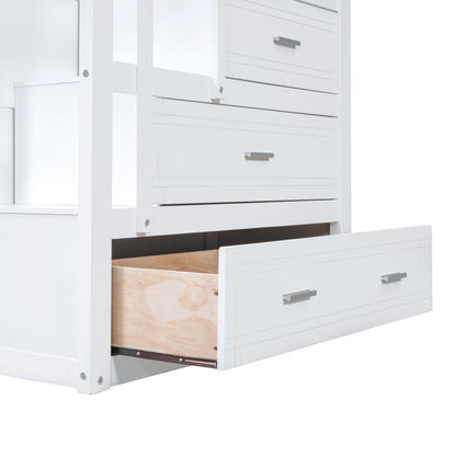 Twin Over Twin Bunk Bed With Trundle And Staircase - White - The Sleep Loft - Online Mattress Showroom NYC