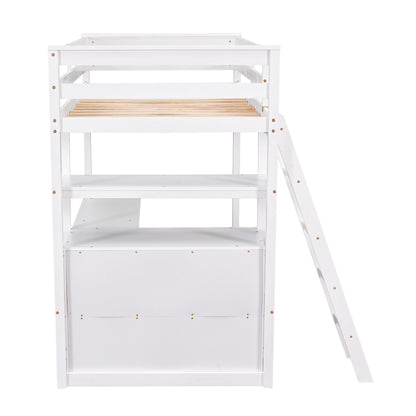Modern Loft Bed With Built In Desk, Shelves, And 2 Drawers - The Sleep Loft - Online Mattress Showroom NYC