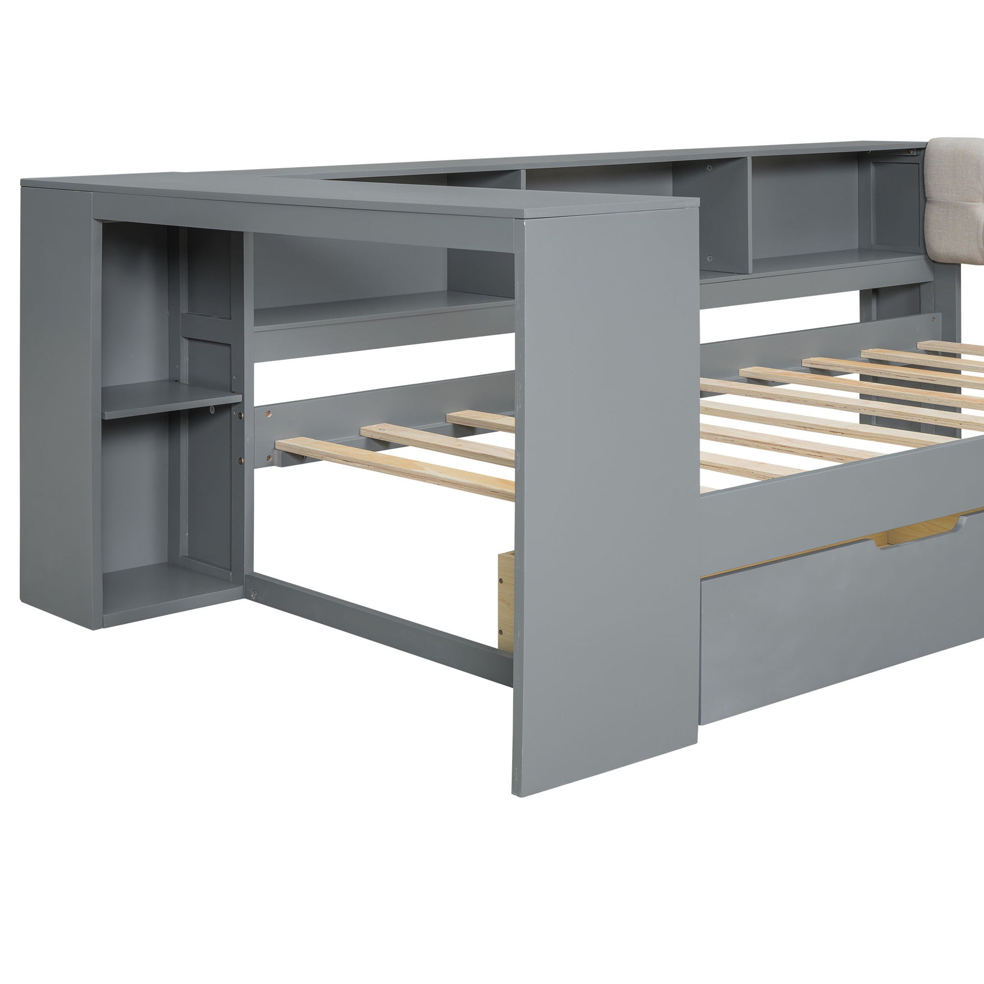Upholstered Headboard Platform Bed With Storage Shelves, Drawers, Charging Station - The Sleep Loft - Online Mattress Showroom NYC