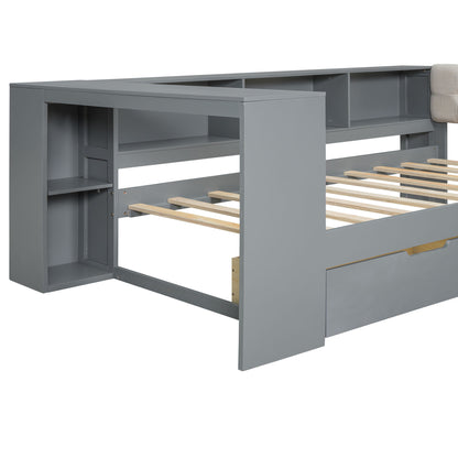 Upholstered Headboard Platform Bed With Storage Shelves, Drawers, Charging Station - The Sleep Loft - Online Mattress Showroom NYC