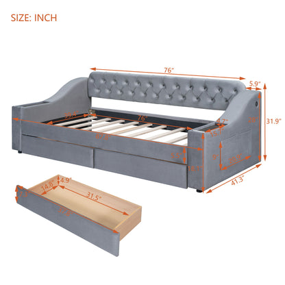 Upholstered Daybed With Storage Armrests And USB Port - The Sleep Loft - Online Mattress Showroom NYC