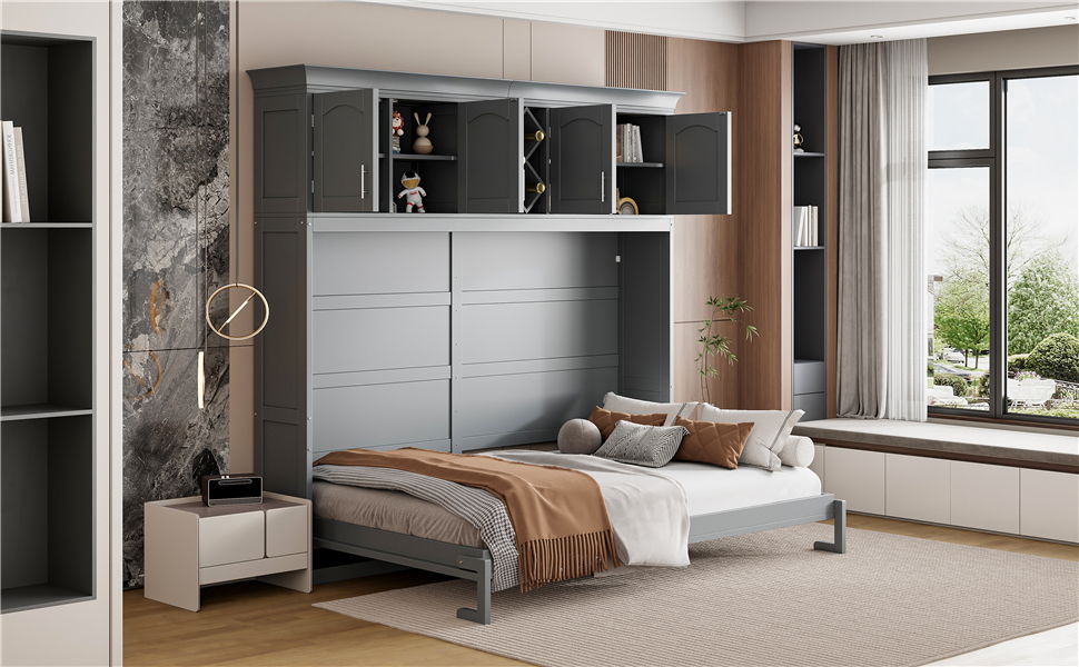 Murphy Wall Bed With Top Cabinets & Wine Rack - The Sleep Loft - Online Mattress Showroom NYC