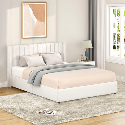 Anda - Boucle Upholstered Platform Bed With Patented Drawers Storage - Ivory - The Sleep Loft - Online Mattress Showroom NYC