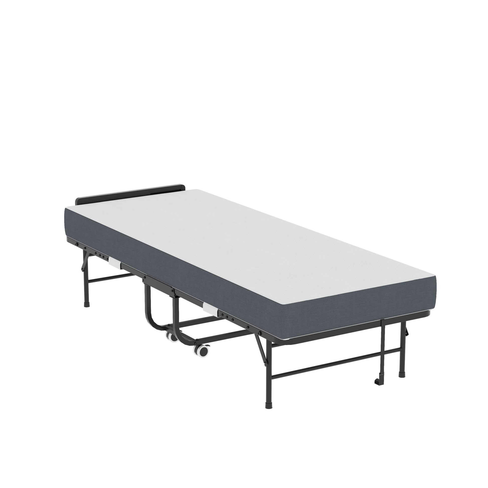 Twin Folding Bed With Adjustable Headboard & Memory Foam, Space Saving Rollaway Guest For Tall People, Portable On Wheels, Easy Assembly - Black - The Sleep Loft - Online Mattress Showroom NYC
