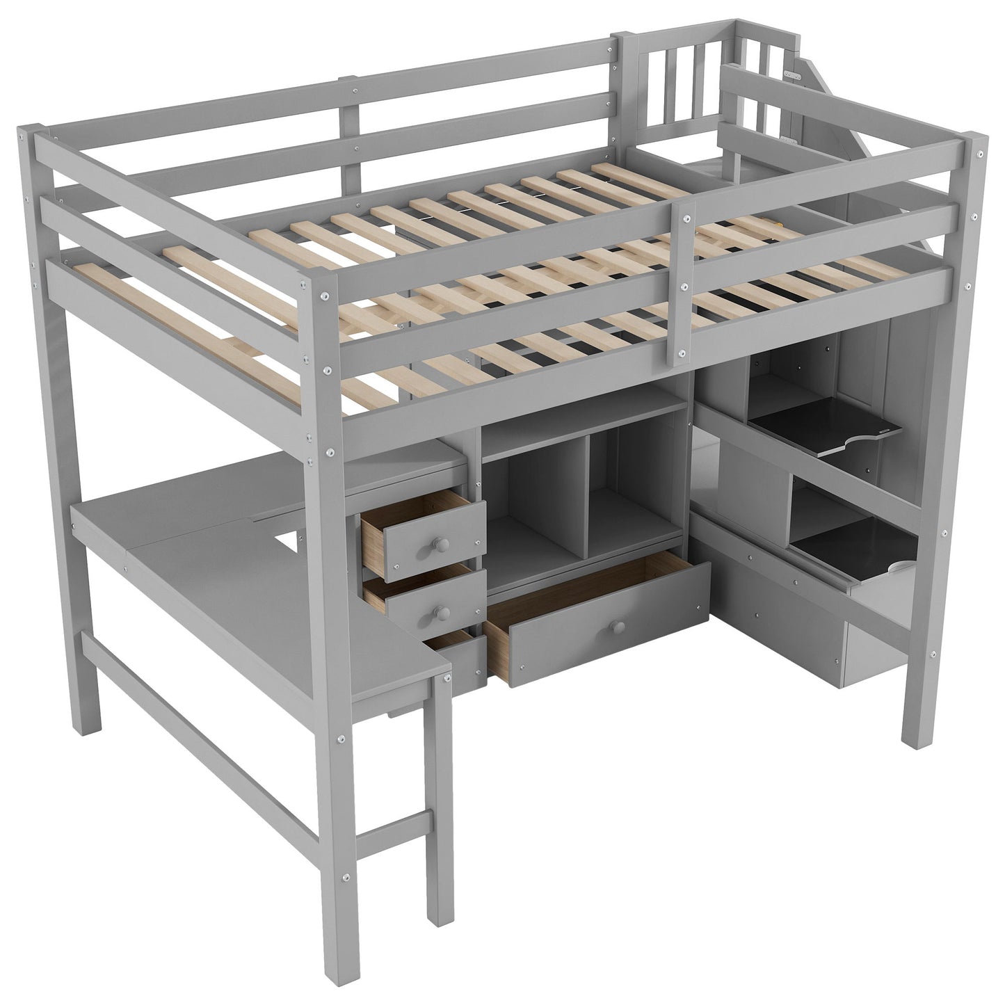 Loft Bed & L Shaped Desk, Drawers, Cabinet, And Storage Staircase - The Sleep Loft - Online Mattress Showroom NYC
