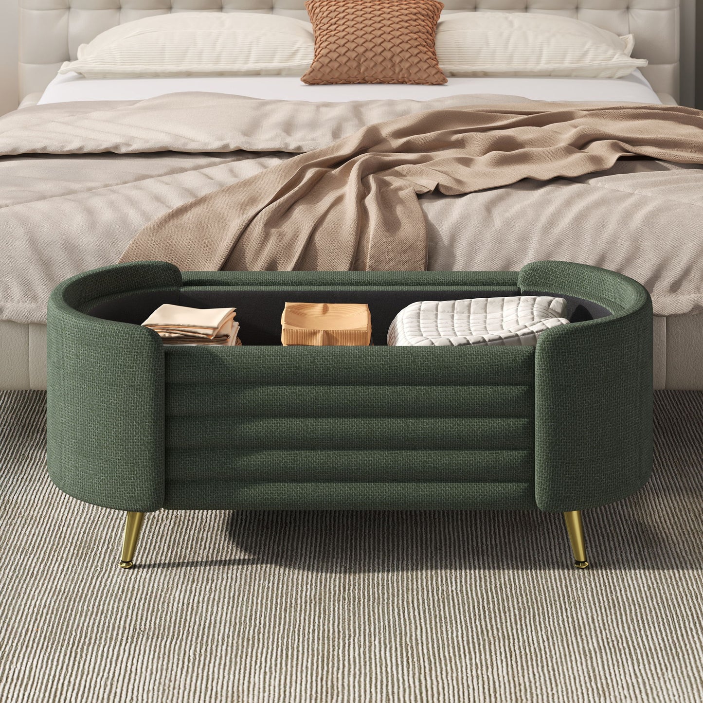 Modern Oval Storage Ottoman With Upholstery - The Sleep Loft - Online Mattress Showroom NYC