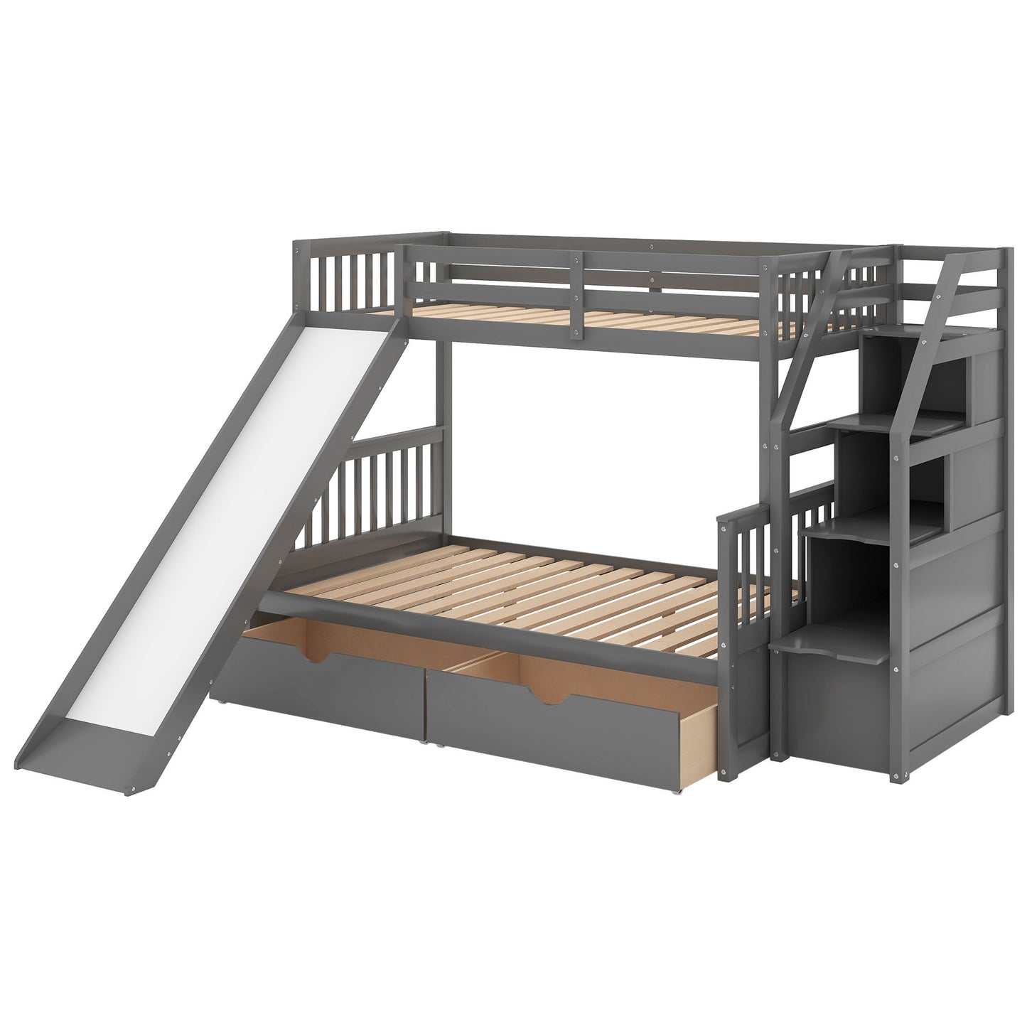 Bunk Bed With Storage Staircase, Slide, Desk, Drawers, And Shelves - The Sleep Loft - Online Mattress Showroom NYC
