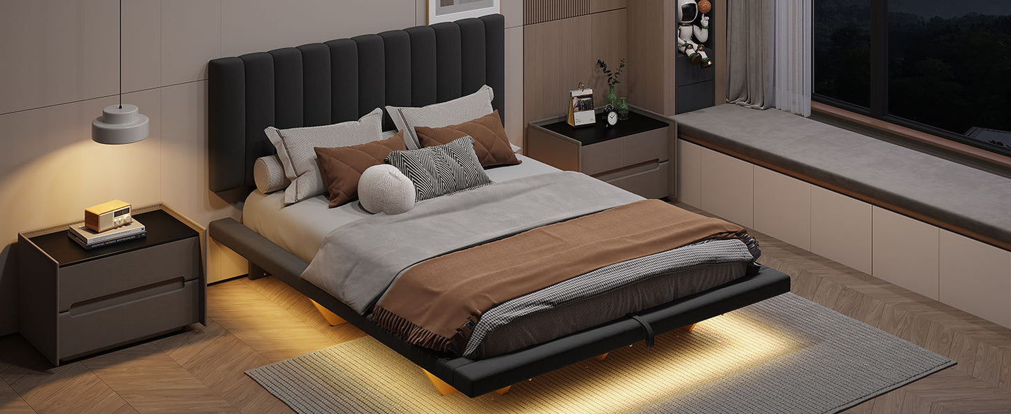 Upholstered Floating Hydrualic Platform Bed With LED Light And USB Port - The Sleep Loft - Online Mattress Showroom NYC