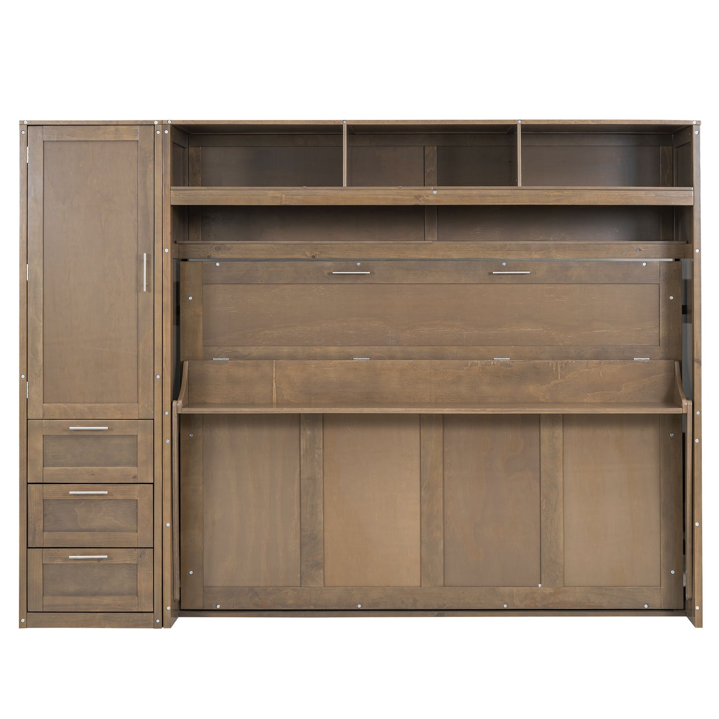 Full Size Murphy Bed With Wardrobe, Drawers, And Open Shelves - Wood - The Sleep Loft - Online Mattress Showroom NYC
