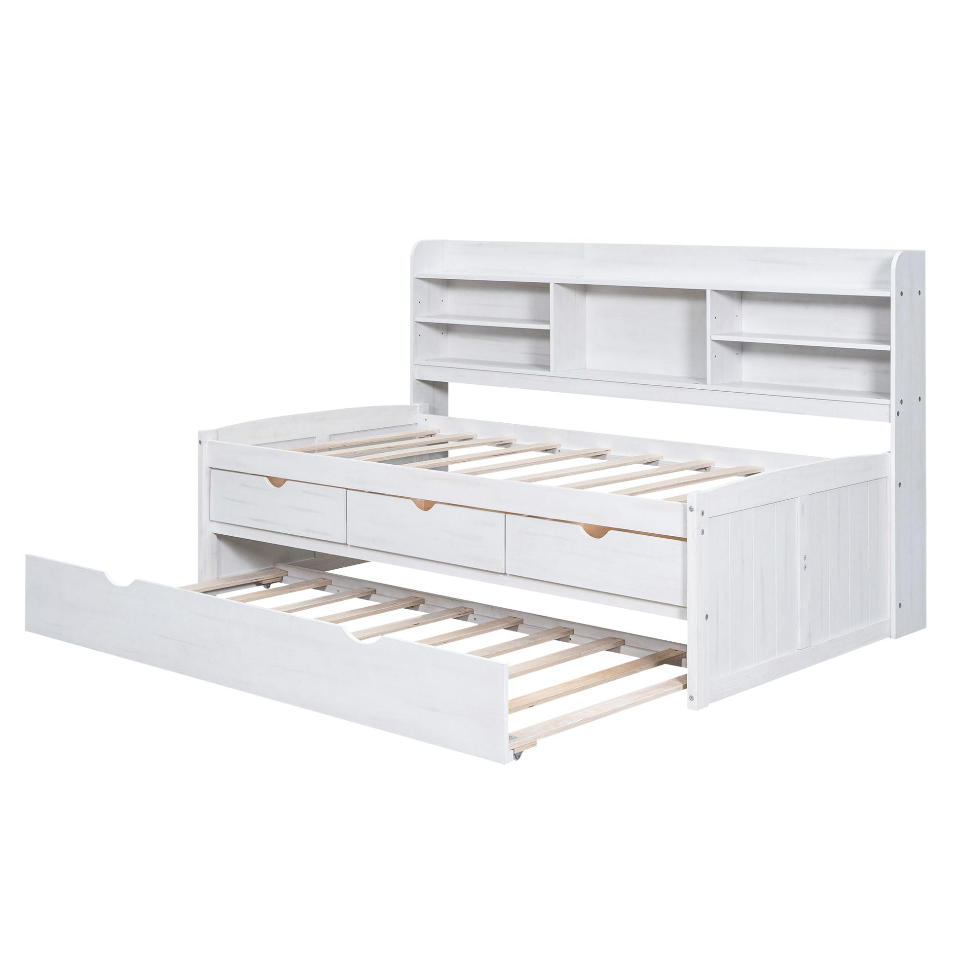 Captain Bed With Built In Bookshelves, 3 Storage Drawers, And Trundle - The Sleep Loft - Online Mattress Showroom NYC