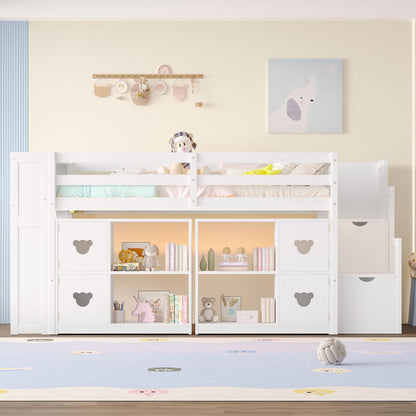 Loft Bed With Storage Cabinets, Staircase Drawers & LED Lights - The Sleep Loft - Online Mattress Showroom NYC