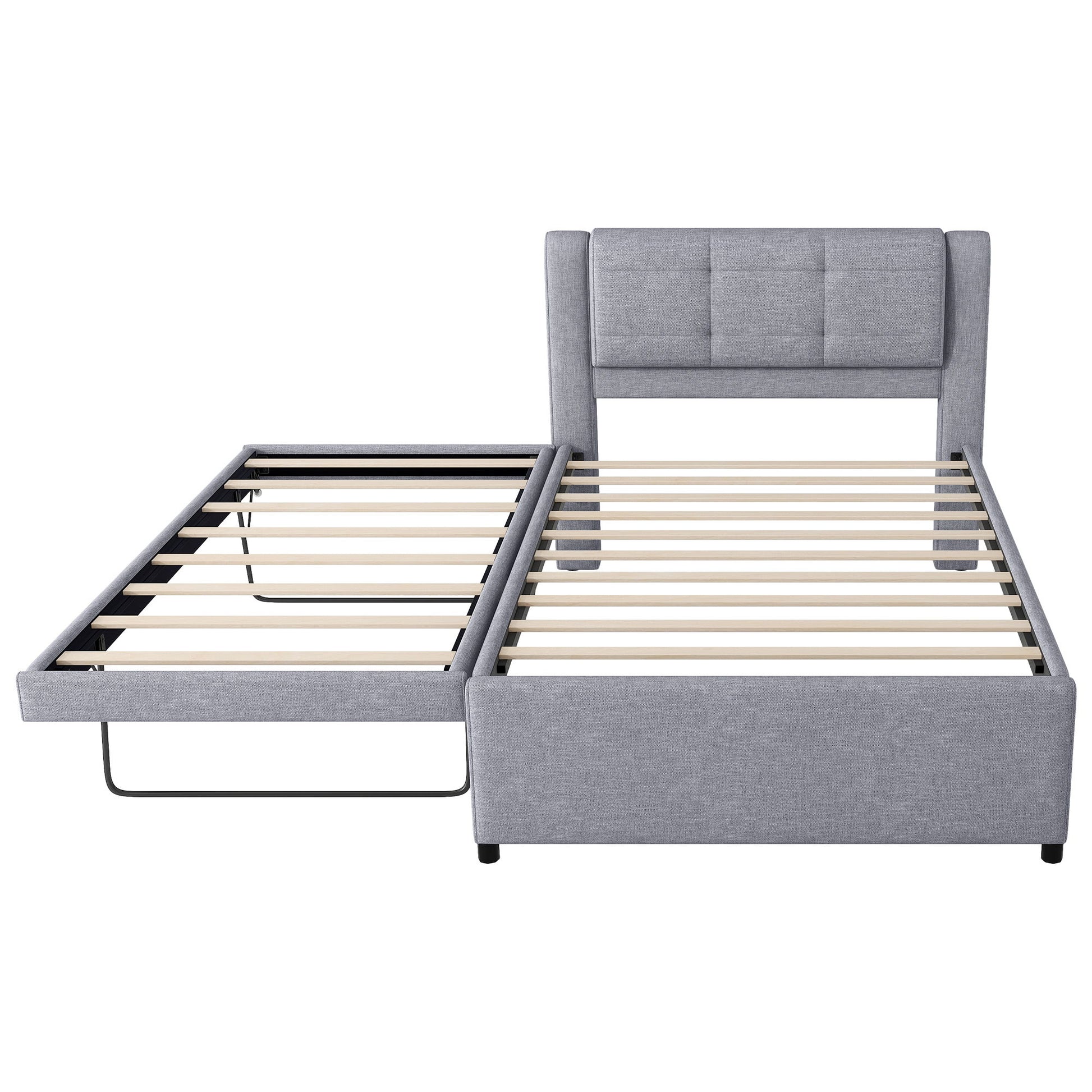 Upholstery Platform Bed With Trundle, Trundle Can Be Flat Or Erected - The Sleep Loft - Online Mattress Showroom NYC