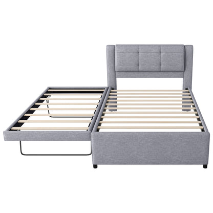 Upholstery Platform Bed With Trundle, Trundle Can Be Flat Or Erected - The Sleep Loft - Online Mattress Showroom NYC