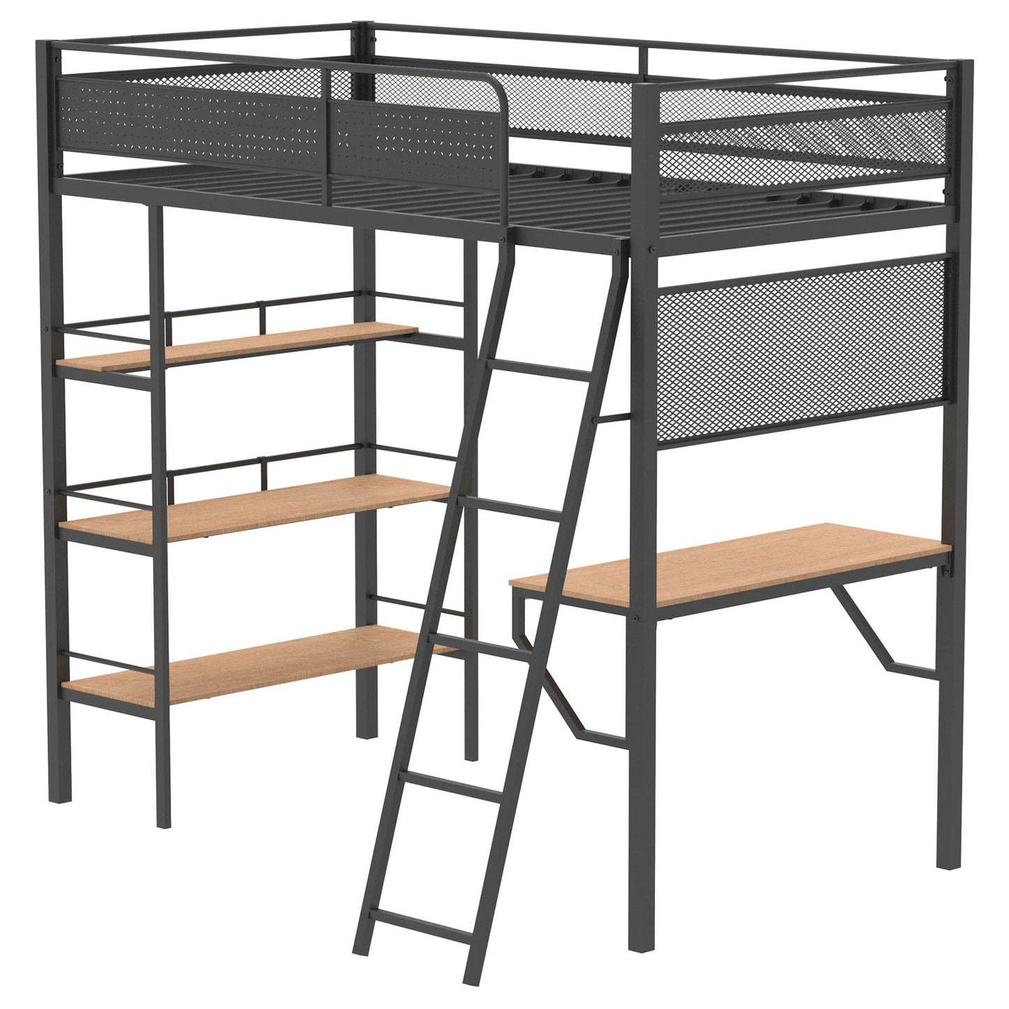 William - Twin Loft Bed 3 Shelf With Built In Desk - Matte Black - The Sleep Loft - Online Mattress Showroom NYC