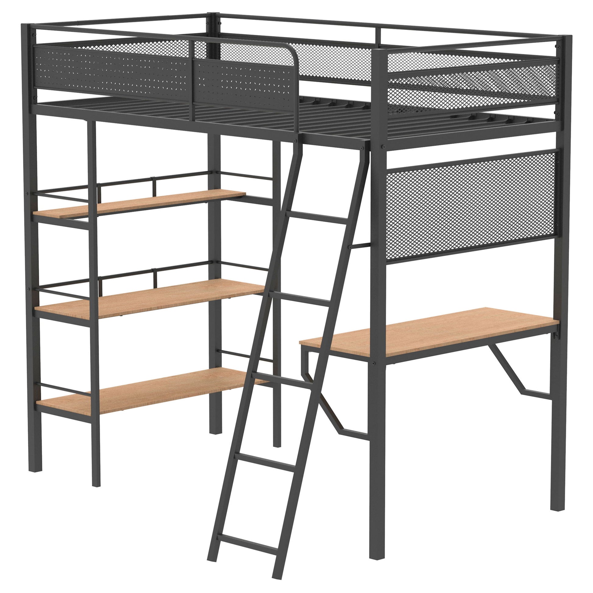 William - Twin Loft Bed 3 Shelf With Built In Desk - Matte Black - The Sleep Loft - Online Mattress Showroom NYC