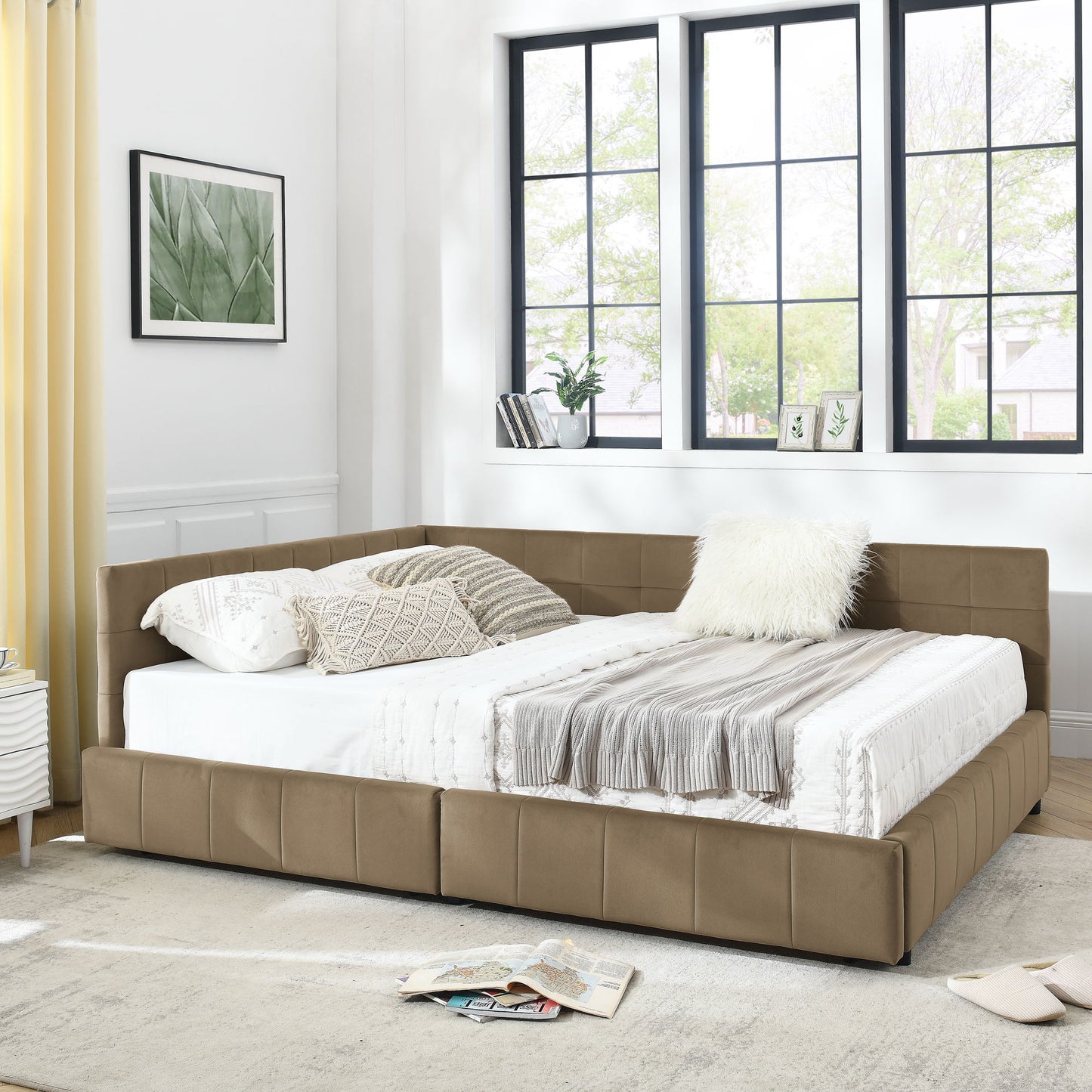 Mid-Century Storage Upholstered Tufted Bed Frame With Backrest And Armrests - The Sleep Loft - Online Mattress Showroom NYC