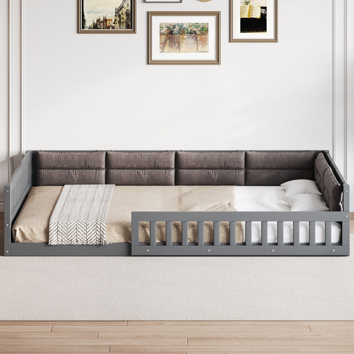 Upholstered Platform Bed With Guardrail And Pillow - The Sleep Loft - Online Mattress Showroom NYC