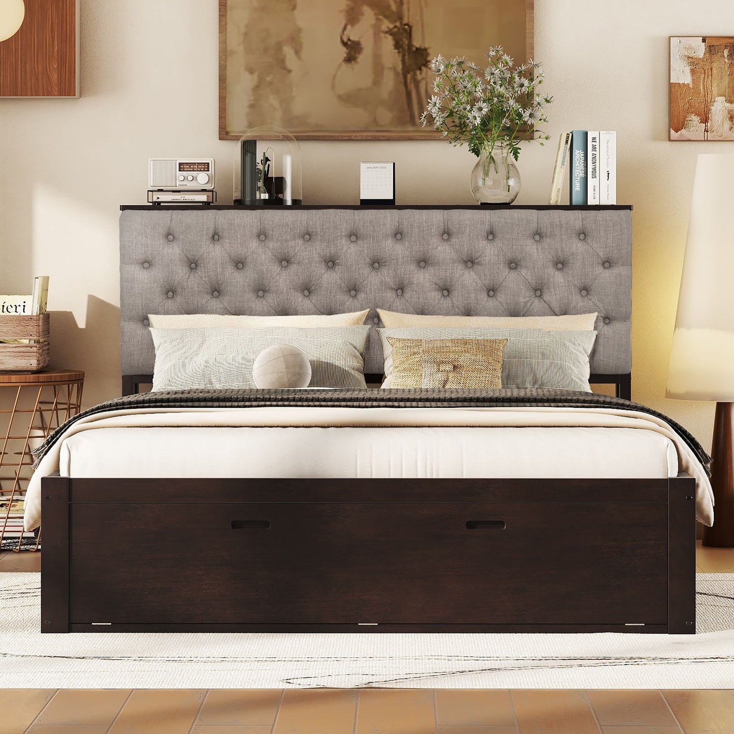 Platform Bed With Storage Headboard, Shoe Rack And 4 Drawers - The Sleep Loft - Online Mattress Showroom NYC