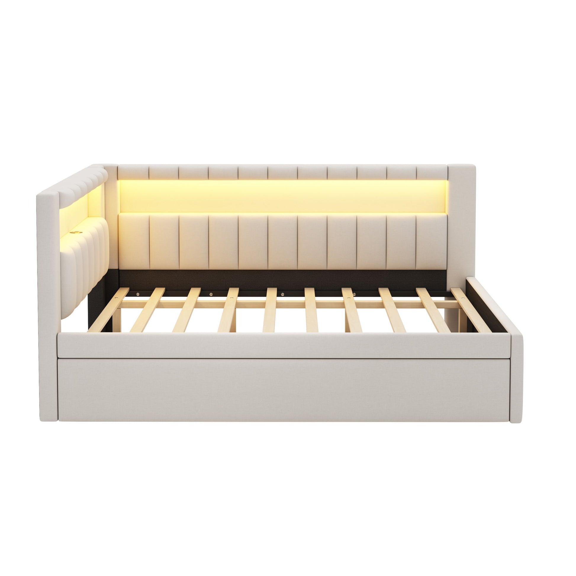 Upholstered Platform Bed With USB Ports And LED Belt - The Sleep Loft - Online Mattress Showroom NYC