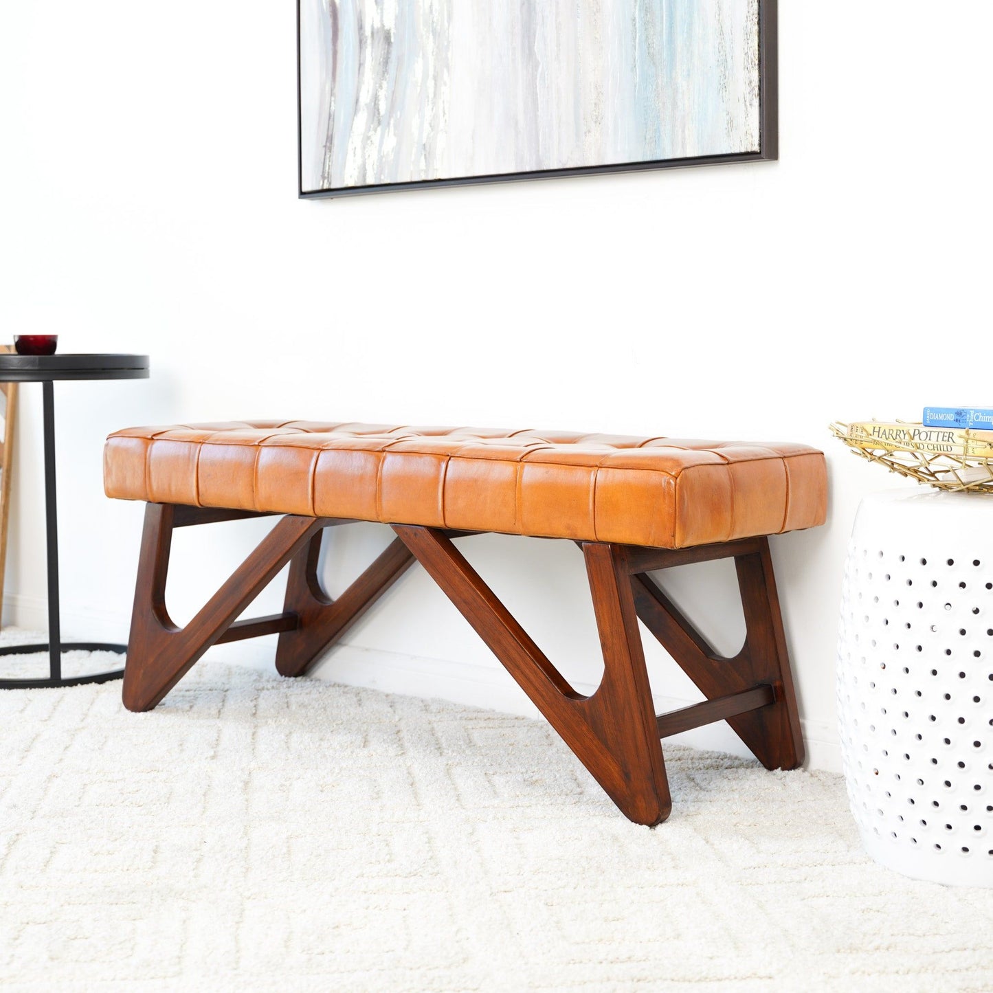 Mia - Bench With Buttons - Brown / Rustic - The Sleep Loft - Online Mattress Showroom NYC