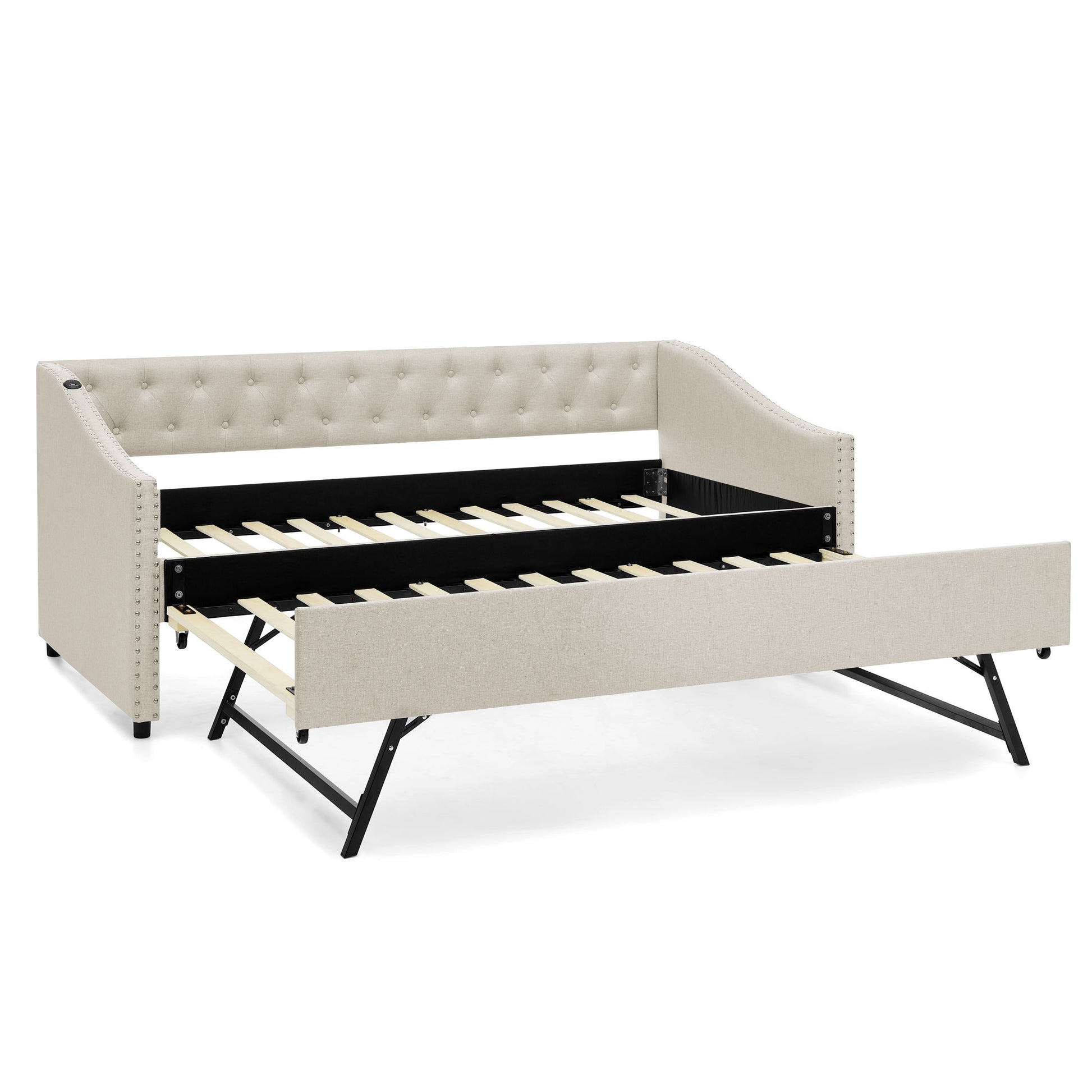 Upholstered Daybed With USB Charging & Pull Out Bed - The Sleep Loft - Online Mattress Showroom NYC