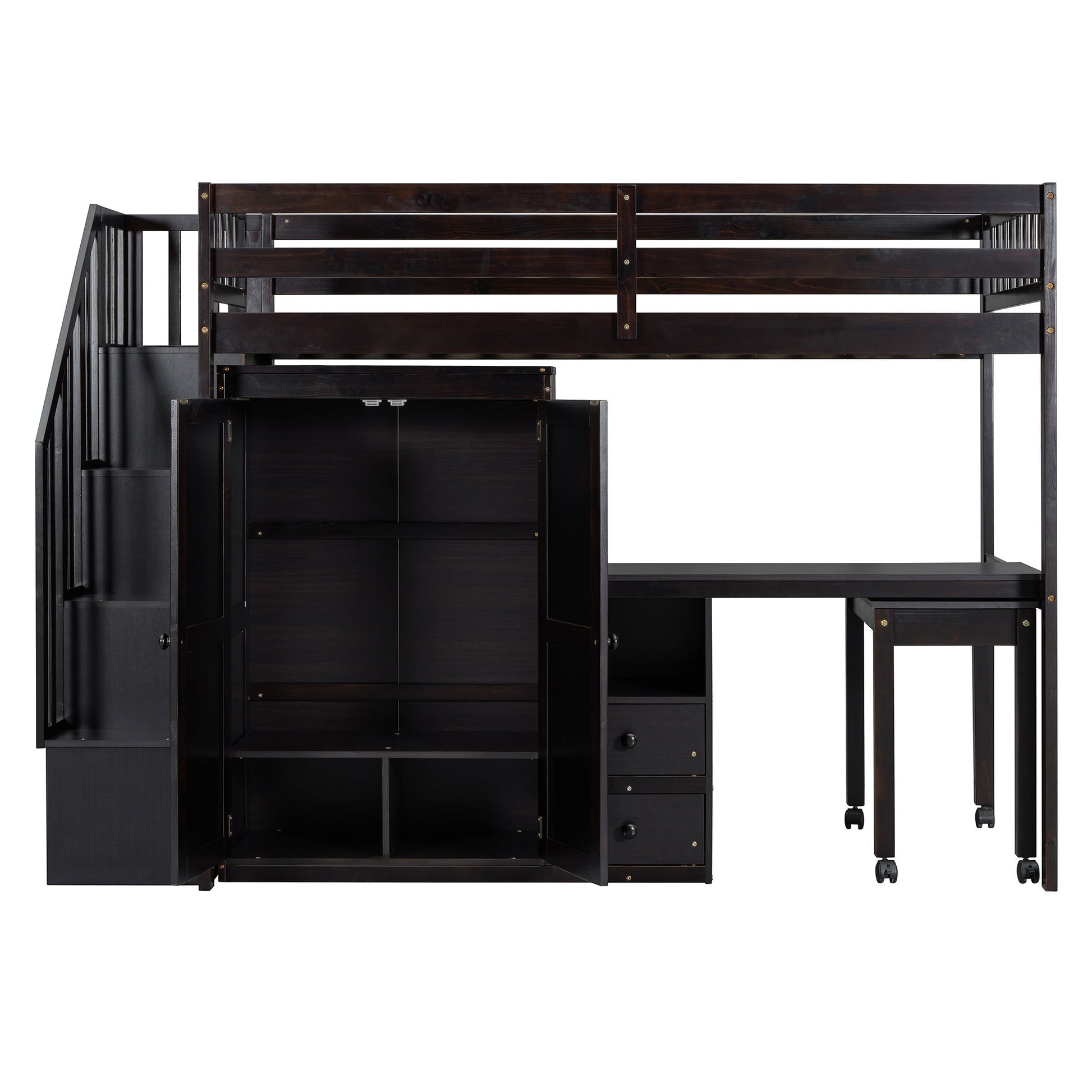 Loft Bed With Stairs, Bookshelf, Drawers, Desk & Wardrobe, Space Saving Multifunctional Furniture - The Sleep Loft - Online Mattress Showroom NYC
