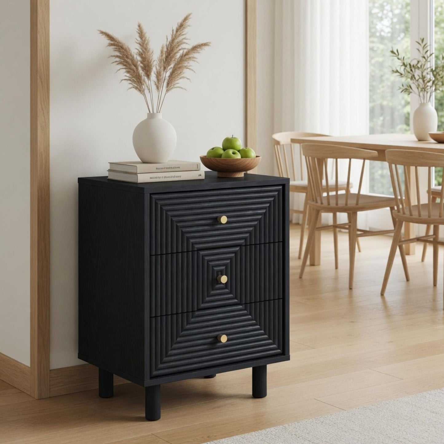 3 Drawer Nightstand - Black - Wood