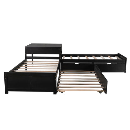 L Shaped Platform Bed With Trundle And Drawers Linked With Built In Desk - The Sleep Loft - Online Mattress Showroom NYC
